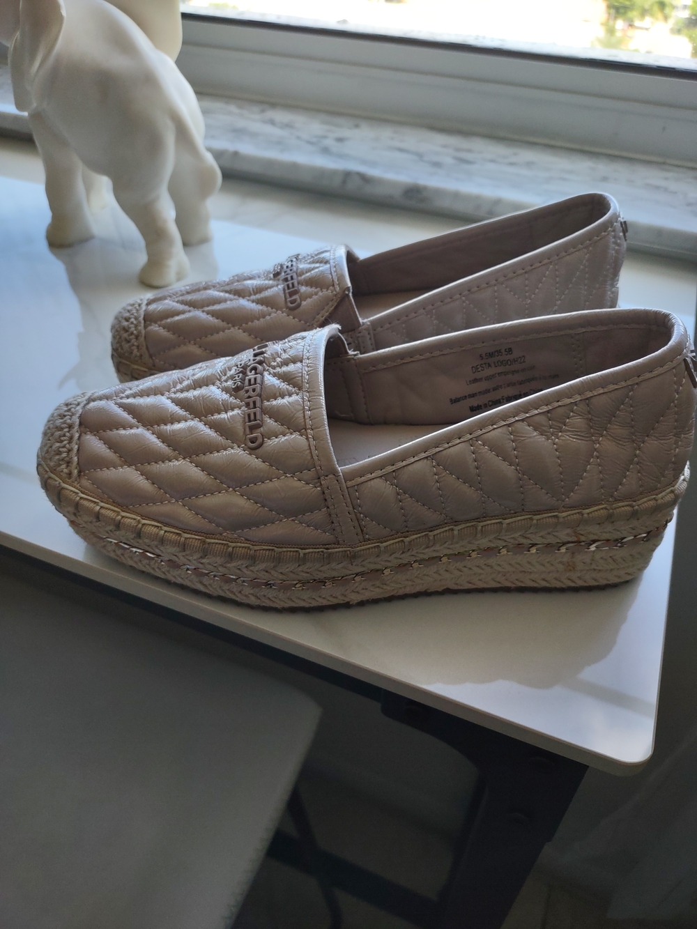 Karl Lagerfeld Quilted Taupe Espadrille Slip-Ons - Picture 2 of 4